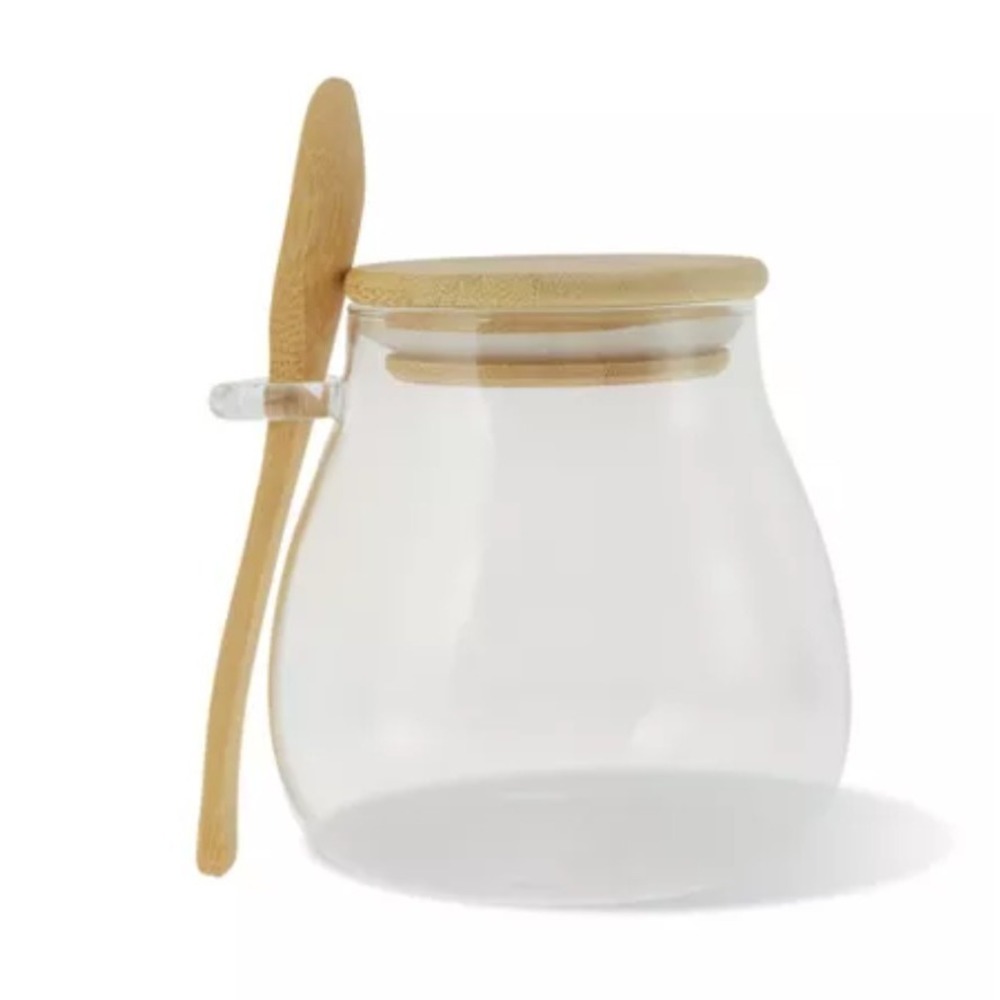 Sugar Container with Bamboo Lid and Spoon 12 Oz Sugar Bowl Glass Jar for Coffee